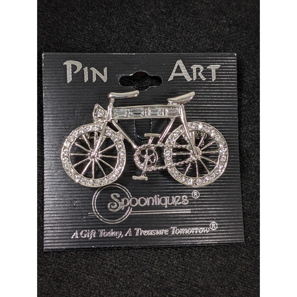 Bicycle Crystal Baguette Silver Tone Pin Brooch Spoontiques